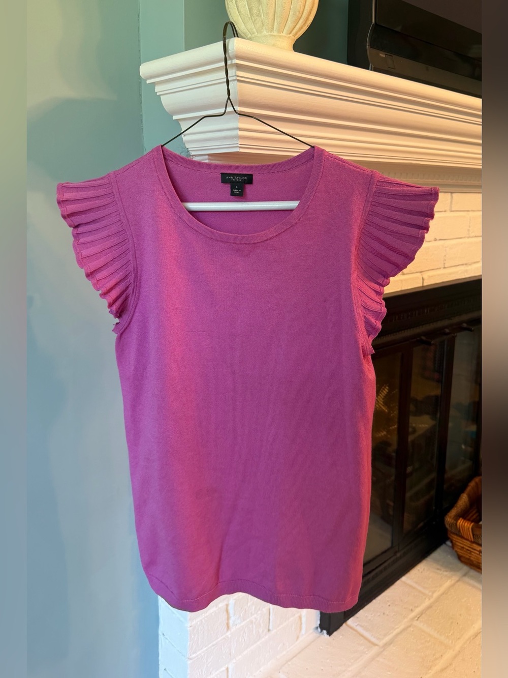 Ann Taylor Pink Ruffle Sleeve Knit Tank